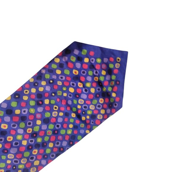 Vtg Hand-Printed Silk Neck Scarf With Colorful Geometric Pattern Japan Acetate - Picture 12 of 16